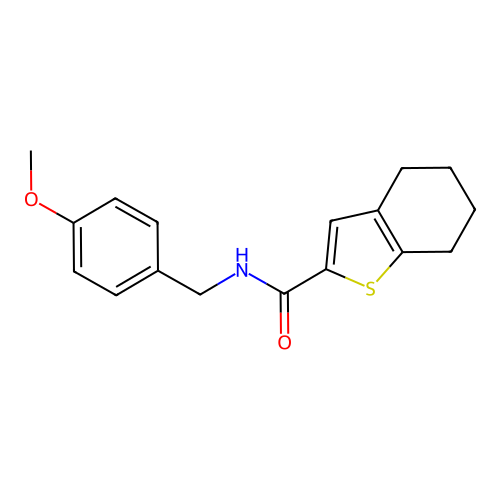 N-[(4-methoxyphenyl)methyl]-4,5,6,7-tetrahydro-1-benzothiophene-2-carboxamide structure