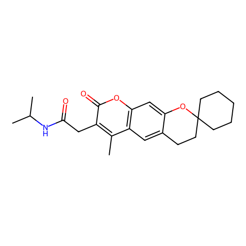 N-isopropyl-2-(6'-methyl-8'-oxo-4',8'-dihydro-3'H-spiro[cyclohexane-1,2'-pyrano[3,2-g]chromen]-7'-yl)acetamide structure