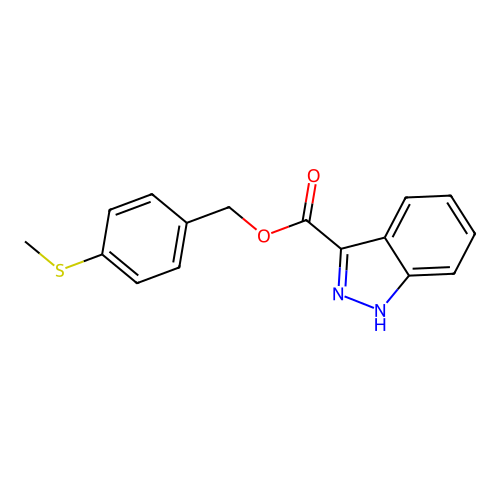 (4-methylsulfanylphenyl)methyl 1H-indazole-3-carboxylate structure