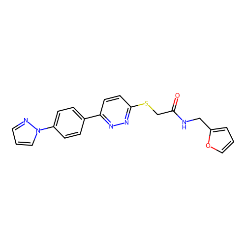 N-(furan-2-ylmethyl)-2-[6-(4-pyrazol-1-ylphenyl)pyridazin-3-yl]sulfanylacetamide structure