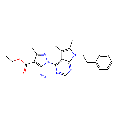 ethyl 5-amino-1-(5,6-dimethyl-7-phenethyl-7H-pyrrolo[2,3-d]pyrimidin-4-yl)-3-methyl-1H-pyrazole-4-carboxylate structure