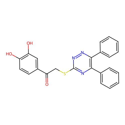 1-(3,4-Dihydroxyphenyl)-2-[(5,6-diphenyl-1,2,4-triazin-3-yl)sulfanyl]ethanone structure