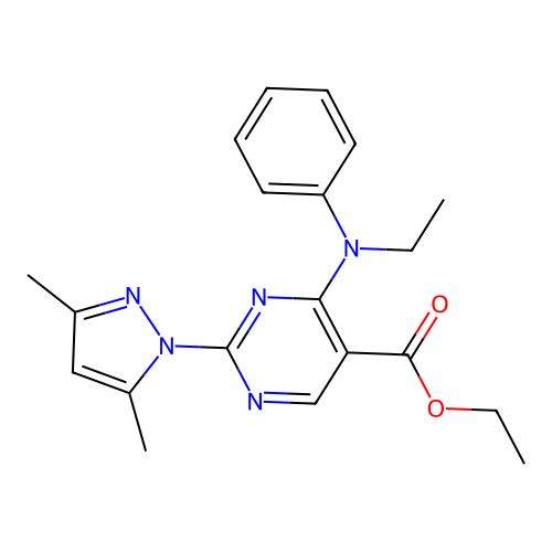 ethyl 2-(3,5-dimethyl-1H-pyrazol-1-yl)-4-(ethyl(phenyl)amino)pyrimidine-5-carboxylate structure