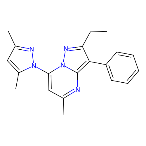 7-(3,5-dimethyl-1H-pyrazol-1-yl)-2-ethyl-5-methyl-3-phenylpyrazolo[1,5-a]pyrimidine structure