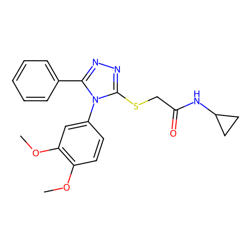 N-cyclopropyl-2-[[4-(3,4-dimethoxyphenyl)-5-phenyl-1,2,4-triazol-3-yl]sulfanyl]acetamide structure