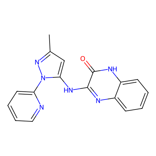 3-((3-methyl-1-(pyridin-2-yl)-1H-pyrazol-5-yl)amino)quinoxalin-2-ol structure