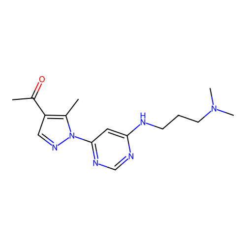 1-(1-(6-((3-(dimethylamino)propyl)amino)pyrimidin-4-yl)-5-methyl-1H-pyrazol-4-yl)ethanone structure