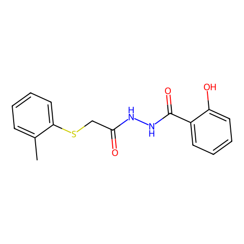 2-hydroxy-N'-[2-(2-methylphenyl)sulfanylacetyl]benzohydrazide structure