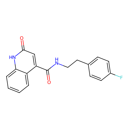 N-[2-(4-fluorophenyl)ethyl]-2-hydroxyquinoline-4-carboxamide structure
