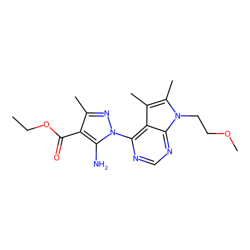 ethyl 5-amino-1-(7-(2-methoxyethyl)-5,6-dimethyl-7H-pyrrolo[2,3-d]pyrimidin-4-yl)-3-methyl-1H-pyrazole-4-carboxylate structure