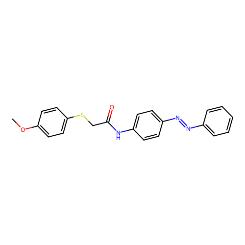 (E)-2-((4-methoxyphenyl)thio)-N-(4-(phenyldiazenyl)phenyl)acetamide structure