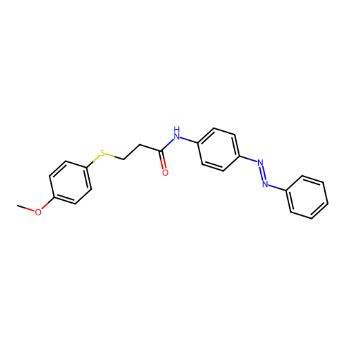 (E)-3-((4-methoxyphenyl)thio)-N-(4-(phenyldiazenyl)phenyl)propanamide structure