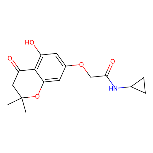 N-cyclopropyl-2-((5-hydroxy-2,2-dimethyl-4-oxochroman-7-yl)oxy)acetamide structure