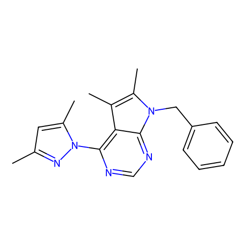 7-benzyl-4-(3,5-dimethyl-1H-pyrazol-1-yl)-5,6-dimethyl-7H-pyrrolo[2,3-d]pyrimidine structure