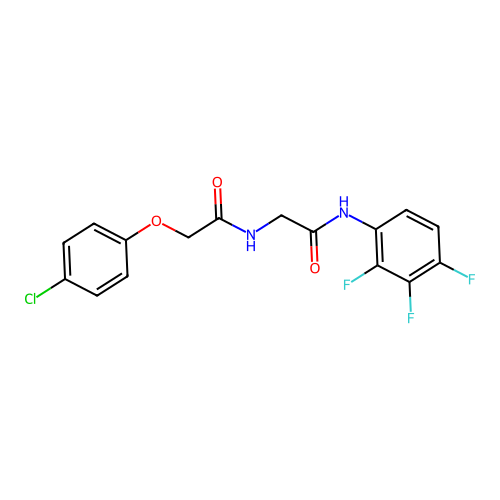 2-(4-Chlorophenoxy)-N-{[(2,3,4-trifluorophenyl)carbamoyl]methyl}acetamide structure