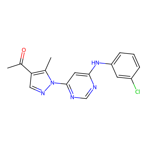1-(1-{6-[(3-chlorophenyl)amino]pyrimidin-4-yl}-5-methyl-1H-pyrazol-4-yl)ethanone structure