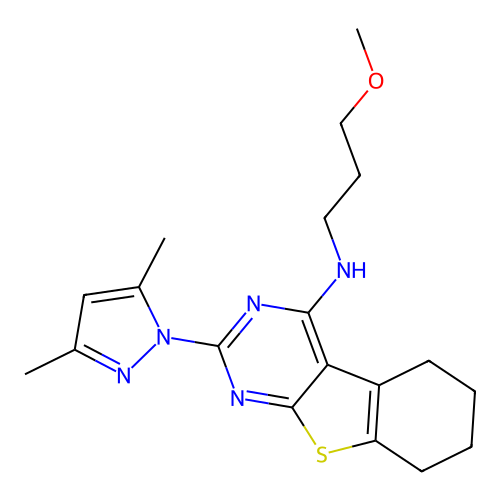 2-(3,5-dimethyl-1H-pyrazol-1-yl)-N-(3-methoxypropyl)-5,6,7,8-tetrahydro[1]benzothieno[2,3-d]pyrimidin-4-amine structure
