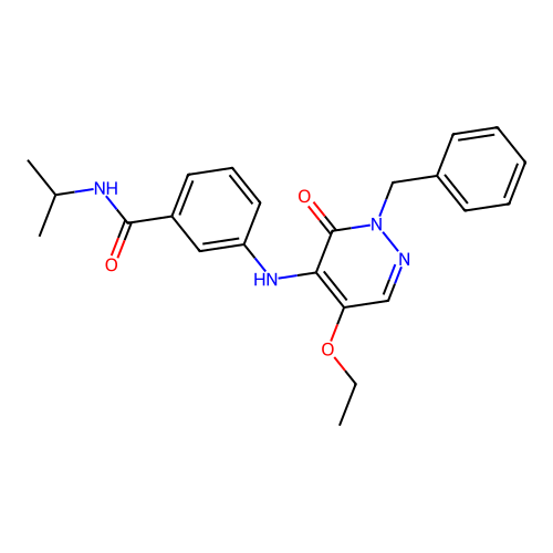 3-[(2-benzyl-5-ethoxy-3-oxopyridazin-4-yl)amino]-N-propan-2-ylbenzamide structure