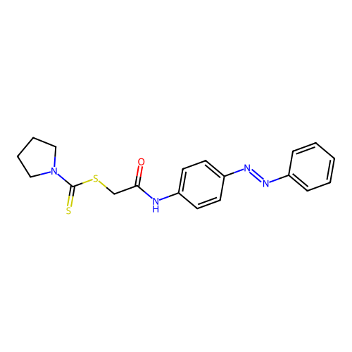 Acetamide, N-[4-[(1E)-2-phenyldiazenyl]phenyl]-2-[(1-pyrrolidinylthioxomethyl)thio]- structure