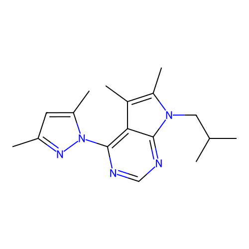 4-(3,5-dimethyl-1H-pyrazol-1-yl)-7-isobutyl-5,6-dimethyl-7H-pyrrolo[2,3-d]pyrimidine structure