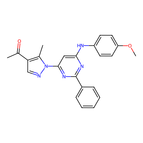 1-[1-[6-(4-methoxyanilino)-2-phenylpyrimidin-4-yl]-5-methylpyrazol-4-yl]ethanone structure