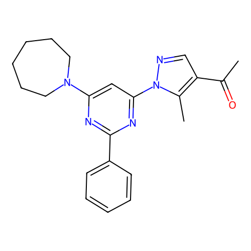 1-(1-(6-(azepan-1-yl)-2-phenylpyrimidin-4-yl)-5-methyl-1H-pyrazol-4-yl)ethanone structure