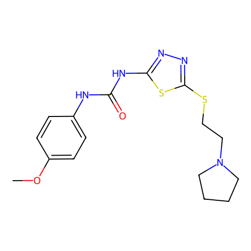 1-(4-methoxyphenyl)-3-(5-((2-(pyrrolidin-1-yl)ethyl)thio)-1,3,4-thiadiazol-2-yl)urea structure