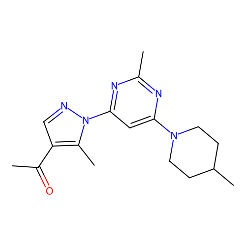 1-[5-methyl-1-[2-methyl-6-(4-methylpiperidin-1-yl)pyrimidin-4-yl]pyrazol-4-yl]ethanone structure
