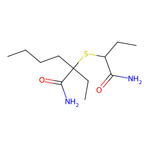 2-(1-Amino-1-oxobutan-2-yl)sulfanyl-2-ethylhexanamide structure