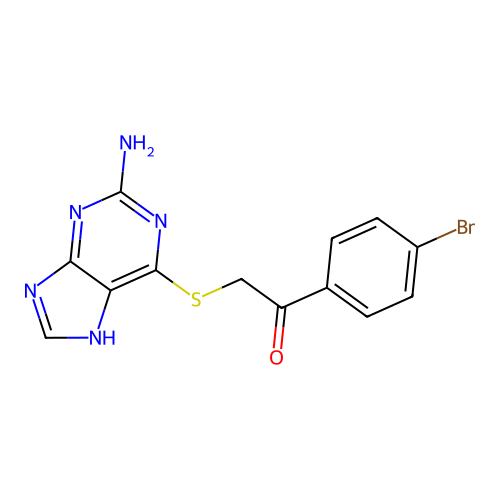 2-((2-amino-9H-purin-6-yl)thio)-1-(4-bromophenyl)ethanone structure