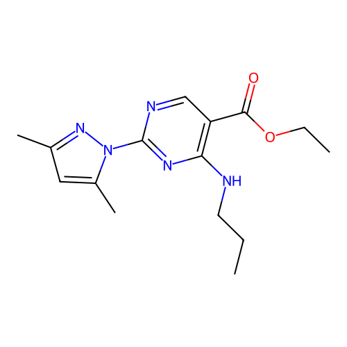 ethyl 2-(3,5-dimethyl-1H-pyrazol-1-yl)-4-(propylamino)pyrimidine-5-carboxylate structure
