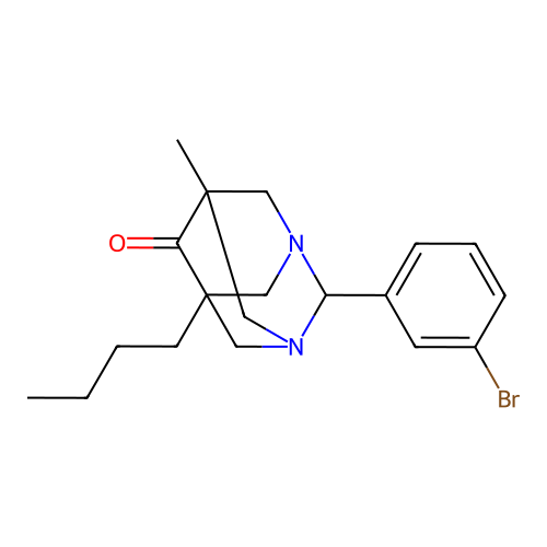 (1R,3S,5r,7s)-2-(3-bromophenyl)-5-butyl-7-methyl-1,3-diazaadamantan-6-one structure