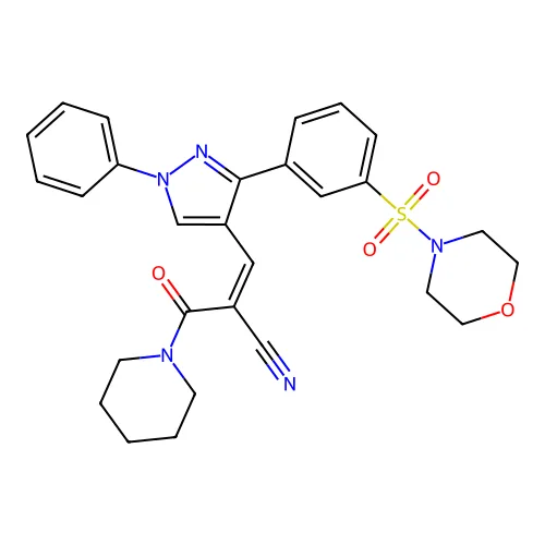 (Z)-3-[3-(3-吗啉-4-基磺酰基苯基)-1-苯基吡唑-4-基]-2-(哌啶-1-羰基)烯丙甲腈 structure