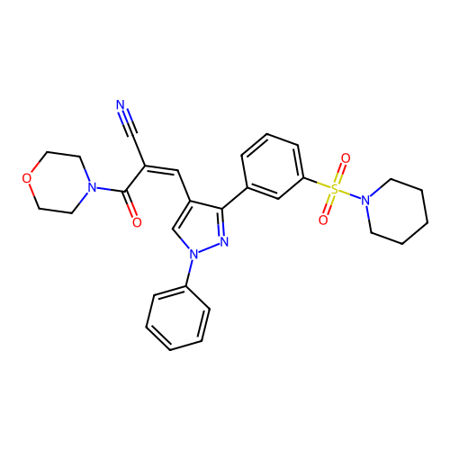 (Z)-2-(morpholine-4-carbonyl)-3-(1-phenyl-3-(3-(piperidin-1-ylsulfonyl)phenyl)-1H-pyrazol-4-yl)acrylonitrile structure