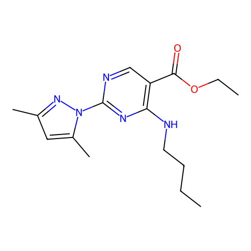 ethyl 4-(butylamino)-2-(3,5-dimethyl-1H-pyrazol-1-yl)pyrimidine-5-carboxylate structure