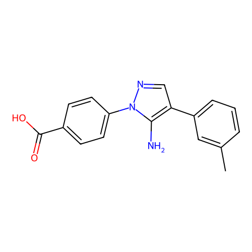 4-(5-Amino-4-(m-tolyl)-1H-pyrazol-1-yl)benzoic acid structure