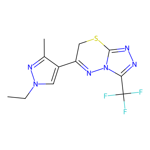 6-(1-ethyl-3-methyl-1H-pyrazol-4-yl)-3-(trifluoromethyl)-7H-[1,2,4]triazolo[3,4-b][1,3,4]thiadiazine structure