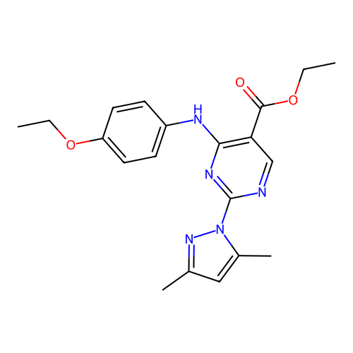 ethyl 2-(3,5-dimethyl-1H-pyrazol-1-yl)-4-((4-ethoxyphenyl)amino)pyrimidine-5-carboxylate structure