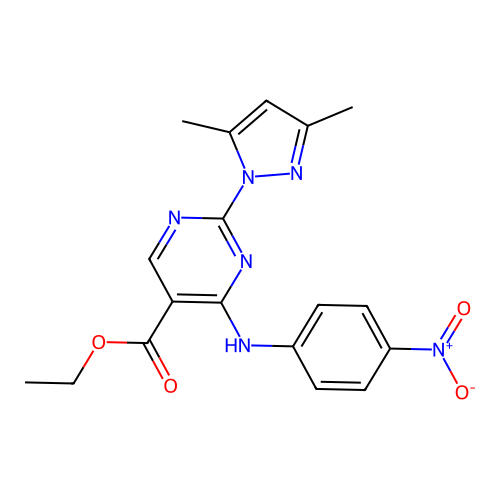 ethyl 2-(3,5-dimethyl-1H-pyrazol-1-yl)-4-((4-nitrophenyl)amino)pyrimidine-5-carboxylate structure