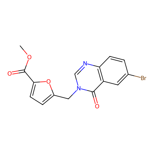 methyl 5-((6-bromo-4-oxoquinazolin-3(4H)-yl)methyl)furan-2-carboxylate structure