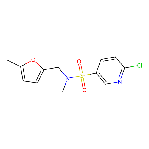 6-chloro-N-methyl-N-[(5-methylfuran-2-yl)methyl]pyridine-3-sulfonamide structure