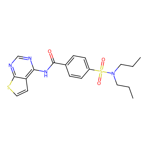 4-(dipropylsulfamoyl)-N-{thieno[2,3-d]pyrimidin-4-yl}benzamide structure