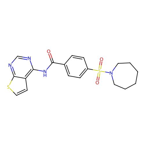 4-(azepan-1-ylsulfonyl)-N-(thieno[2,3-d]pyrimidin-4-yl)benzamide structure