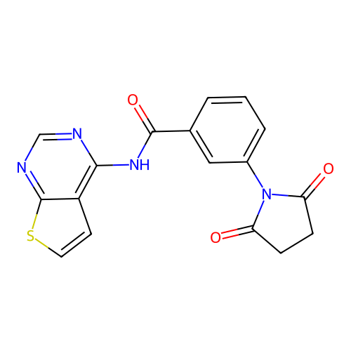 3-(2,5-dioxopyrrolidin-1-yl)-N-(thieno[2,3-d]pyrimidin-4-yl)benzamide structure