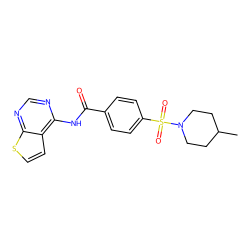 4-((4-methylpiperidin-1-yl)sulfonyl)-N-(thieno[2,3-d]pyrimidin-4-yl)benzamide structure