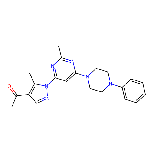 1-[5-methyl-1-[2-methyl-6-(4-phenylpiperazin-1-yl)pyrimidin-4-yl]pyrazol-4-yl]ethanone structure
