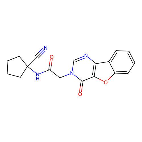 N-(1-cyanocyclopentyl)-2-(4-oxo-[1]benzofuro[3,2-d]pyrimidin-3-yl)acetamide structure