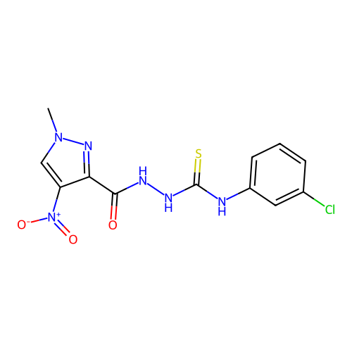 1-(3-chlorophenyl)-3-[(1-methyl-4-nitropyrazole-3-carbonyl)amino]thiourea structure