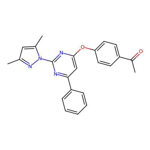 1-(4-((2-(3,5-dimethyl-1H-pyrazol-1-yl)-6-phenylpyrimidin-4-yl)oxy)phenyl)ethanone structure