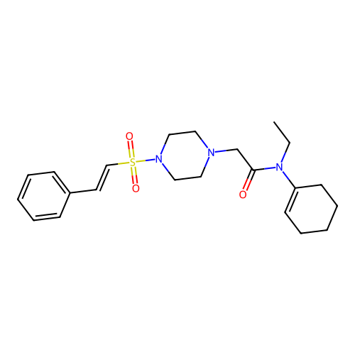 N-(1-cyclohexenyl)-N-ethyl-2-[4-[(E)-2-phenylethenyl]sulfonylpiperazin-1-yl]acetamide structure